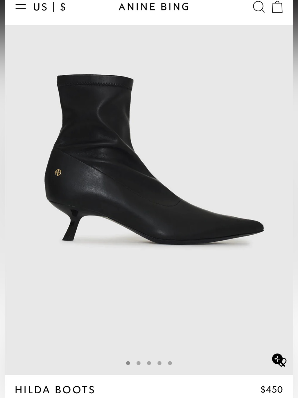 Anine Bing Hilda Black Pointed-Kitten Heel Ankle Boots